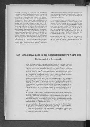 Die Pendelbewegung in der Region Hamburg/ Umland
