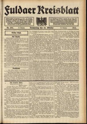 Erste Ausgabe vom Donnerstag, den 30. Oktober 1913.