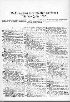 Nachtrag zum Stuttgarter Adreßbuch, 1917