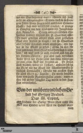Von der unüberwindlichen Gedult des Seeligen Bruders. Das III. Capitel.