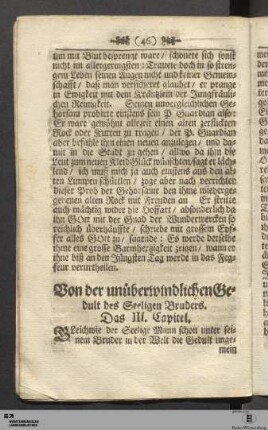 Von der unüberwindlichen Gedult des Seeligen Bruders. Das III. Capitel.