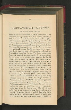 Afghan Affairs and "Waziristan".