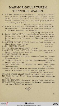 Marmor-Skulpturen, Teppiche, Wagen (Nr. 311-327)