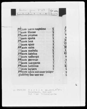 Gebetbuch — Litaneiseite, Folio 104verso