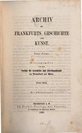 Archiv für Frankfurts Geschichte und Kunst : AFGK. 1. 1860