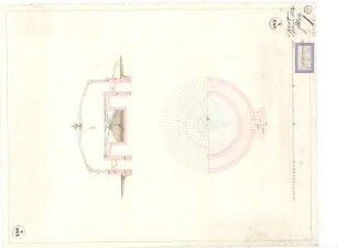 Ansicht und Schnitt eines Gewächshauses für eine VIctoria Regia im Botanischen Garten