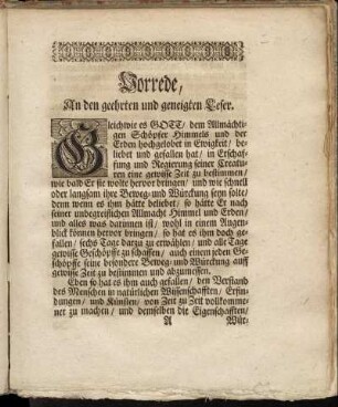Vorrede, An den geehrten und geneigten Leser.
