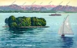 Die Roseninsel im Starnberger See mit Alpenpanorama