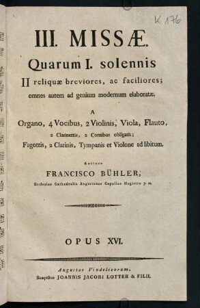 1-18, III. Missae. Opus XVI.