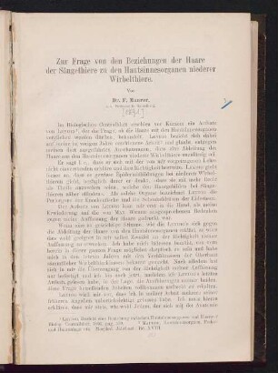 Zur Frage von den Beziehungen der Haare der Säugethiere zu den Hautsinnesorganen niederer Wirbelthiere