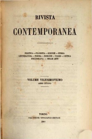 Rivista contemporanea. 21. 1860 = A. 8