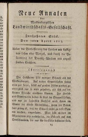 Funfzehntes Stück. Den 12ten April 1813.