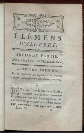 Seconde Partie. De L'Analyse Indéterminée. Chapitre Premier - V.