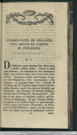 Commentatio De Hellanici Vita Aetate Et Scriptis In Universum
