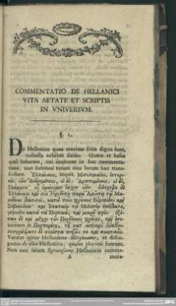 Commentatio De Hellanici Vita Aetate Et Scriptis In Universum