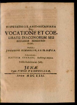 8: De Vocatione Et Coelibatu Diaconorum Seu Ecclesiae Ministrorum