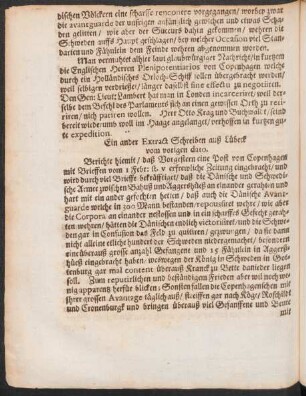 Ein ander Extract Schreiben auß Lübeck vom vorigen dato.
