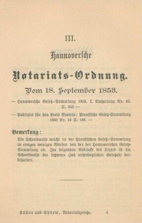 III. Hannoversche Notariats-Ordnung, vom 18. September 1853 ...