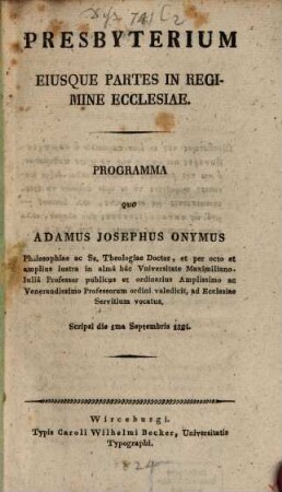 Presbyterium eiusque partes in regimine ecclesiae