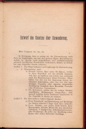 Entwurf des Gesetzes über Einwanderung