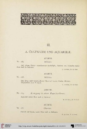 A. Ölgemälde und Aquarelle (Nr. 182-212)