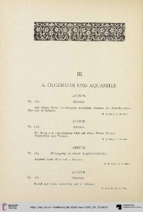 A. Ölgemälde und Aquarelle (Nr. 182-212)