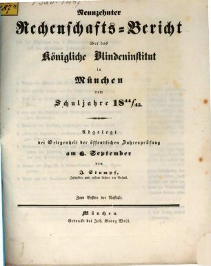 Rechenschafts-Bericht über das Königliche Blindeninstitut in München. 1844/45 = 19