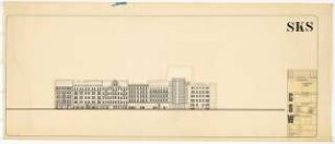 Sanierungsgebiet Kreuzberg Süd SKS, Wohnungsbau mit Geschäftsräumen, Admiralstraße Kottbusser Straße, Berlin-Kreuzberg: Ansicht von Osten, von der Kottbusser Straße 1:200