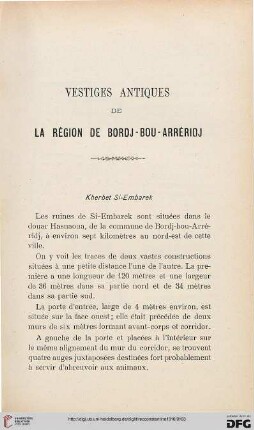 Sér. 5: Vestiges antiques de la région de Bordj-Bou-Arréridj