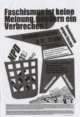 Flugblatt mit dem Aufruf zu Portestaktionen gegen einen geplanten Aufmarsch der NPD in Berlin