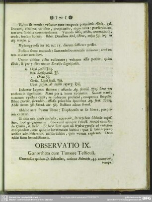 Observatio IX. Gonorrhoea cum Tumore Testiculi