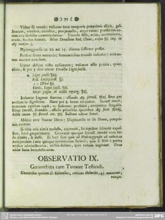 Observatio IX. Gonorrhoea cum Tumore Testiculi