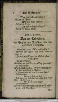 Das II. Examen. Von der Schöpfung, von Engeln und Menschen und vom göttlichen Ebenbilde