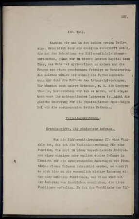 III. Teil: Variationsrechnung