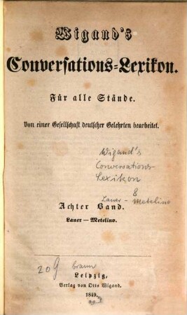 Wigand's Conversations-Lexikon : für alle Stände ; von einer Gesellschaft deutscher Gelehrter bearbeitet. 8, Lauer - Metelino