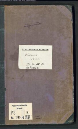 Zivilstandsregister der Juden des Kreisgerichts Münster mit den Orten Amelsbüren, Appelhülsen, Bösensell, Havixbeck, Münster, Nottuln, Telgte, Wolbeck, und den Bauerschaften Delstrup und Geist, Kirchspiel Lamberti, zu Münster gehörig (G 1847-1874) (Gemeinde: Münster, Stadt)
