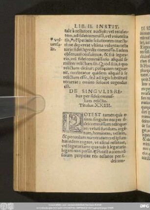 De Singulis Rebus per fideicommissum relictis. Titulus. XXIIII.