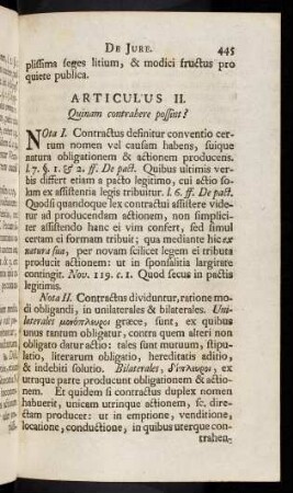 445-455, Articulus II. Nota I. Contractus definitur conventio certum ...