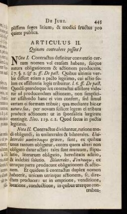 445-455, Articulus II. Nota I. Contractus definitur conventio certum ...