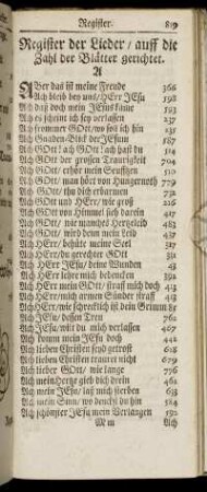 Register der Lieder/ auff die Zahl der Blätter gerichtet.