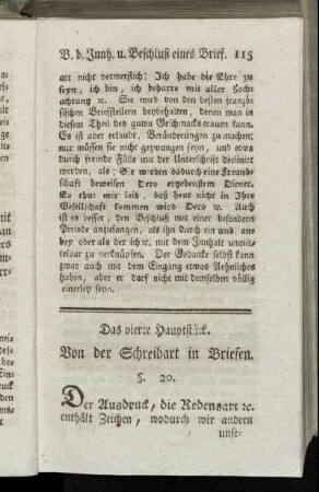 Das vierte Hauptstück. Von der Schreibart in Briefen.
