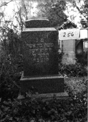 Grabstein 256 (Index: 100093467) Zustand: aufgesetzte Säule? fehlt Maße HxBxT: 80x69x38 cm Beschreibung: Sockel: Grabstein 256
