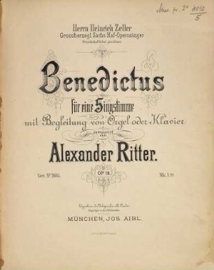 Benedictus : für eine Singstimme mit Begleitung von Orgel oder Klavier ; Op. 18
