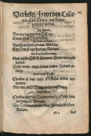 Versickel/ so vor den Collecten/ in den Metten/ und Vesper/ gesungen werden.