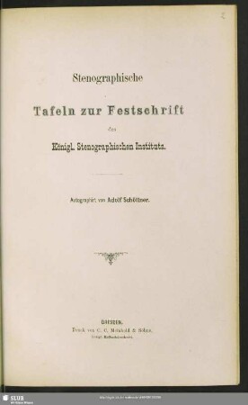 Stenographische Tafeln zur Festschrift des Königl. Stenographischen Instituts