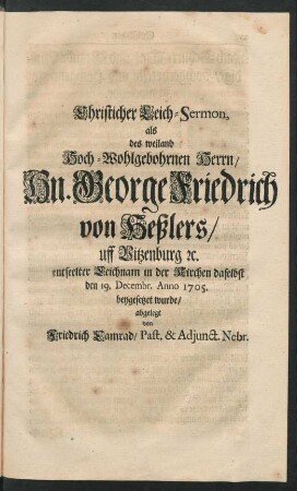 Christlicher Leich-Sermon