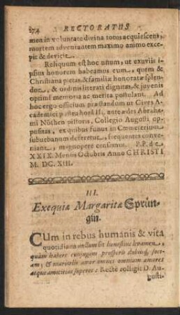 III. Exequiae Margaritae Sprüngin.