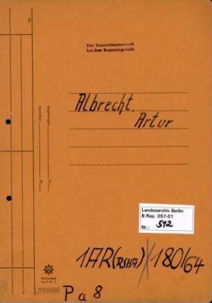 Personenheft Artur Albrecht (*18.10.1906, +25.07.1960), Kriminalsekretär