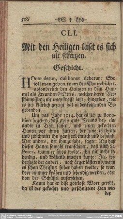 CLI. Mit den Heiligen laßt es sich nit schertzen. Geschicht