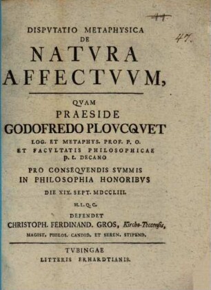Dispvtatio Metaphysica De Natvra Affectvvm